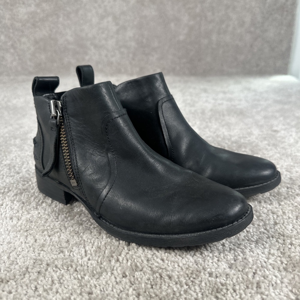 UGG Bonham II Black 1098314 Leather Side Zip Ankle Boots Women's Size 6